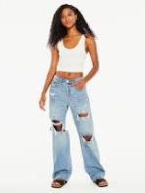 NEW NWT REFUGE DENIM LOW RISE RIGID SKATER JEANS RIPPED Y2K BAGGY WIDE LEG sz 11